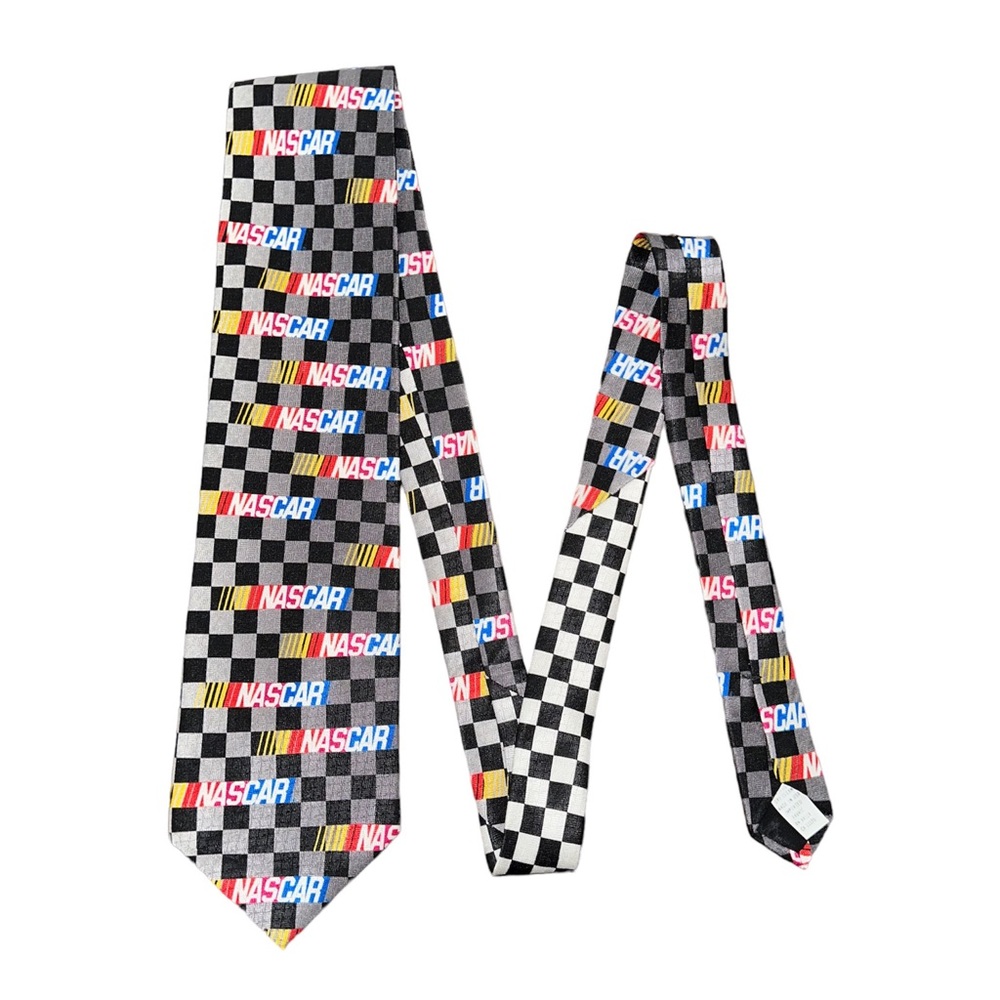 Vintage Ralph Marlin Tie RM Style Men’s NASCAR Logo Checkerboard Silk Tie